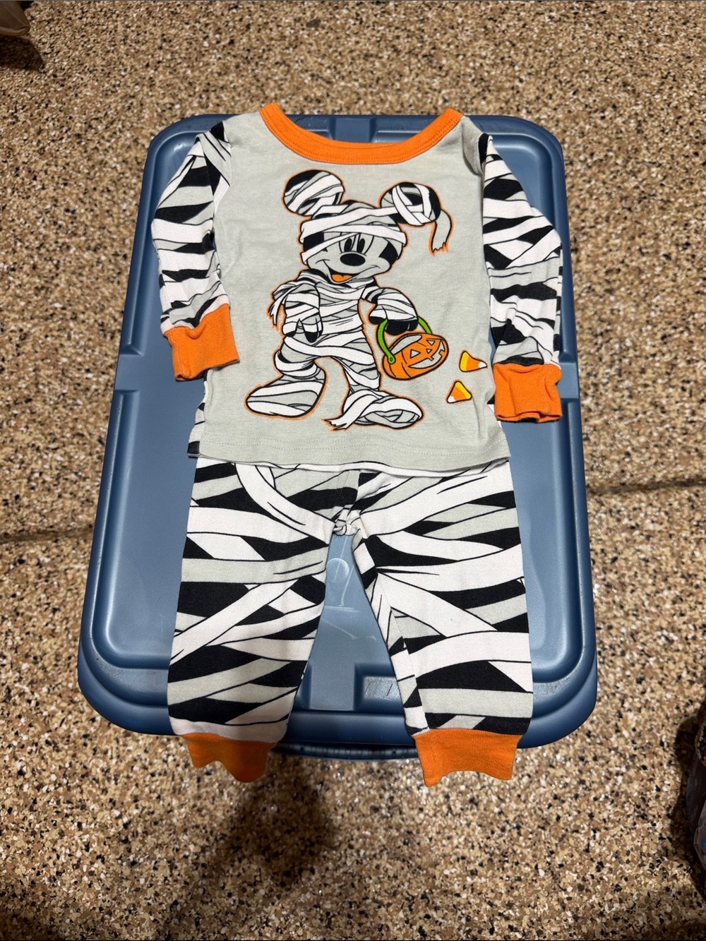 Disney Kids Halloween Mummy Mouse Pajama Set - Black, White & Orange